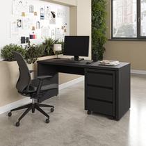 Escrivaninha Mesa Escritório com Gaveteiro com Rodízio Ficus 150cm CabeCasa MadeiraOriginals Preto Escrivaninha Mesa Escritório com Gaveteiro com Rodízio Ficus 150cm CabeCasa MadeiraOriginals Preto