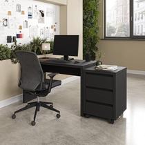 Escrivaninha Mesa Escritório com Gaveteiro com Rodízio Ficus 170cm CabeCasa MadeiraOriginals Preto Escrivaninha Mesa Escritório com Gaveteiro com Rodízio Ficus 170cm CabeCasa MadeiraOriginals Preto