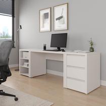 Escrivaninha Mesa Escritório com Gaveteiro e Nicho Ficus 3 Gavetas 220cm CabeCasa MadeiraOriginals Branco