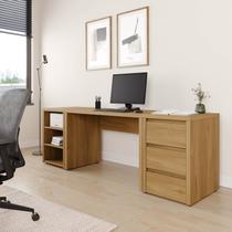 Escrivaninha Mesa Escritório com Gaveteiro e Nicho Ficus 3 Gavetas 220cm CabeCasa MadeiraOriginals Rovere