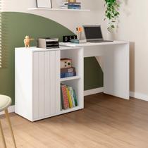 Escrivaninha Mesa Escritório com Ripada Start 1 Porta 140cm Branco Fosco