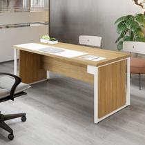 Escrivaninha Mesa Escritório Diretor com Caixa de Tomadas e Porta Objetos F5 Office 200cm Macadâmia e Branco Marrom