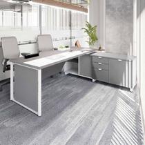 Escrivaninha Mesa Escritório Diretor em L 180cm com Armário Lateral e Caixa de Tomadas Corporate