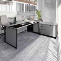 Escrivaninha Mesa Escritório Diretor em L 180cm com Armário Lateral e Caixa de Tomadas Corporate