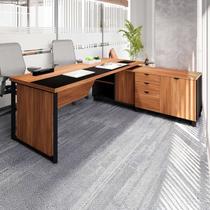 Escrivaninha Mesa Escritório Diretor em L com Caixa de Tomadas e Armário Lateral 3 Gavetas 200cm Corporate Nogal e Preto Marrom Escrivaninha Mesa Escritório Diretor em L com Caixa de Tomadas e Armário Lateral 3 Gavetas 200cm Corporate Nogal e Preto Marrom