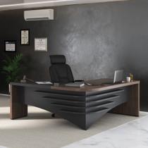 Escrivaninha Mesa Escritório Diretor em L em Tamburato 200cm Charuto e Preto Marrom Artany Escrivaninha Mesa Escritório Diretor em L em Tamburato 200cm Charuto e Preto Marrom Artany