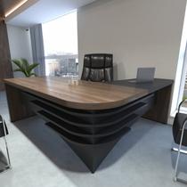 Escrivaninha Mesa Escritório Diretor em L Tamburato e Elegante 200cm Charuto e Preto Marrom Artany Escrivaninha Mesa Escritório Diretor em L Tamburato e Elegante 200cm Charuto e Preto Marrom Artany