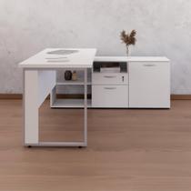 Escrivaninha Mesa Escritório Diretor Extensível em L com Armário Lateral Pé Espresso Móveis Cinza Escrivaninha Mesa Escritório Diretor Extensível em L com Armário Lateral Pé Espresso Móveis Cinza