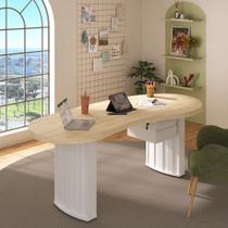 Escrivaninha Mesa Escritório Diretor Organic com 2 Gavetas 200cm Carvalho e Branco Artany Escrivaninha Mesa Escritório Diretor Organic com 2 Gavetas 200cm Carvalho e Branco Artany