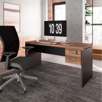 Escrivaninha Mesa Escritório Diretor Retangular com Gaveteiro Suspenso com Chave 150cm Nogal Sevilha E Preto