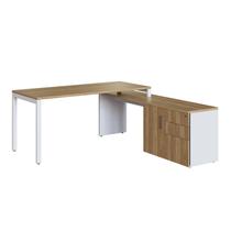 Escrivaninha Mesa Escritório Diretoria com Balcão Home Office Concept 3 Gavetas 1 Porta 180cm Nogal Escrivaninha Mesa Escritório Diretoria com Balcão Home Office Concept 3 Gavetas 1 Porta 180cm Nogal