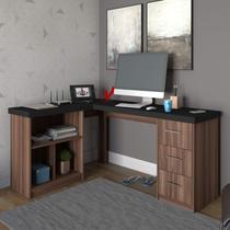 Escrivaninha Mesa Escritório e Home Office em L e 3 Gavetas 3 Nichos 154cm Ipê E Preto Escrivaninha Mesa Escritório e Home Office em L e 3 Gavetas 3 Nichos 154cm Ipê E Preto