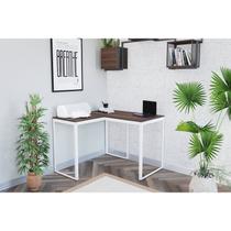 Escrivaninha Mesa Escritório em L 105x105 105cm Branco E Nogal