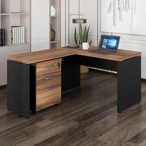 Escrivaninha Mesa Escritório em L 120cmx150cm + Gaveteiro 210cm Marrom E Preto - Espresso Móveis