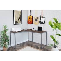 Escrivaninha Mesa Escritório em L 126x126 126cm Cinza Grafite E Nogal
