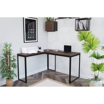 Escrivaninha Mesa Escritório em L 126x126 126cm Preto Fosco E Nogal