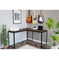 Escrivaninha Mesa Escritório em L 135x135 135cm Preto Fosco E Nogal