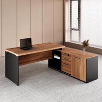Escrivaninha Mesa Escritório em L com Armário Lateral Pé Painel 150cm Marrom e Preto Yescasa Escrivaninha Mesa Escritório em L com Armário Lateral Pé Painel 150cm Marrom e Preto Yescasa