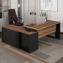 Escrivaninha Mesa Escritório em L com Armário Lateral Pé Quadro 150x150cm Escrivaninha Mesa Escritório em L com Armário Lateral Pé Quadro 150x150cm