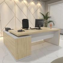 Escrivaninha Mesa Escritório em L com Caixa de Tomada Tamburato Estação Diretoria 202,5cm Marrom Art Escrivaninha Mesa Escritório em L com Caixa de Tomada Tamburato Estação Diretoria 202,5cm Marrom Art
