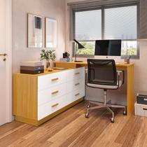 Escrivaninha Mesa Escritório em L com Cômoda Leonie 6 Gavetas 138cm Yescasa Freijó E Branco Escrivaninha Mesa Escritório em L com Cômoda Leonie 6 Gavetas 138cm Yescasa Freijó E Branco