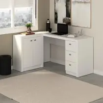 Escrivaninha Mesa Escritório em L com e Armários Me4100 3 Gavetas 136cm Branca