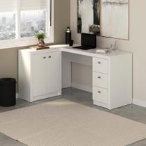 Escrivaninha Mesa Escritório em L com e Armários Me4100 3 Gavetas 136cm Branca