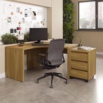 Escrivaninha Mesa Escritório em L com Gaveteiro com Rodízio Ficus 135cm CabeCasa MadeiraOriginals Rovere Marrom