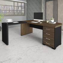 Escrivaninha Mesa Escritório em L Diretor Tamburato com 4 Gavetas 180cm Marrom/Charuto/Preto Artany