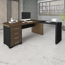 Escrivaninha Mesa Escritório em L Diretor Tamburato Le com 4 Gavetas 180cm Marrom/Charuto/Preto Artany