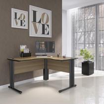 Escrivaninha Mesa Escritório em L Estação de Trabalho 1200 Maxxi 120cm Preto e Noce Naturalle Marrom