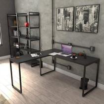 Escrivaninha Mesa Escritório em L Estilo 1,50Mx1, Kuadra Compace 150cm Industrial Preto Ônix