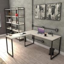 Escrivaninha Mesa Escritório em L Estilo 1,50Mx1, Kuadra Compace 150cm Industrial Snow Escrivaninha Mesa Escritório em L Estilo 1,50Mx1, Kuadra Compace 150cm Industrial Snow