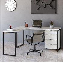 Escrivaninha Mesa Escritório em L Estilo Industrial 150x150cm com Gaveteiro Volante 4 Gavetas Escrivaninha Mesa Escritório em L Estilo Industrial 150x150cm com Gaveteiro Volante 4 Gavetas