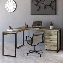 Escrivaninha Mesa Escritório em L Estilo Industrial 150x150cm com Gaveteiro Volante 4 Gavetas Escrivaninha Mesa Escritório em L Estilo Industrial 150x150cm com Gaveteiro Volante 4 Gavetas