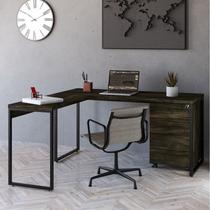 Escrivaninha Mesa Escritório em L Estilo Industrial 150x150cm com Gaveteiro Volante 4 Gavetas Escrivaninha Mesa Escritório em L Estilo Industrial 150x150cm com Gaveteiro Volante 4 Gavetas
