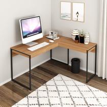 Escrivaninha Mesa Escritório em L Me4157 1 Gaveta 136cm Industrial Amêndoa E Preto