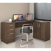Escrivaninha Mesa Escritório em L Office Nt 2005 2 Gavetas 3 Portas 157cm Nogal Trend