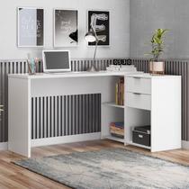 Escrivaninha Mesa Escritório em L Office Nt 2060 2 Gavetas 3 Nichos 148,6cm Branco New - Notável Móveis Escrivaninha Mesa Escritório em L Office Nt 2060 2 Gavetas 3 Nichos 148,6cm Branco New - Notável Móveis