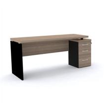 Escrivaninha Mesa Escritório Estação de Trabalho com Chave 164cm Noce Naturalle E Preto Escrivaninha Mesa Escritório Estação de Trabalho com Chave 164cm Noce Naturalle E Preto