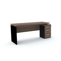 Escrivaninha Mesa Escritório Estação de Trabalho com Chave 164cm Walnut e Preto Escrivaninha Mesa Escritório Estação de Trabalho com Chave 164cm Walnut e Preto