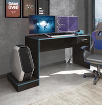 Escrivaninha Mesa Escritório Gamer Com Suporte para Gabinete, Mesa para Computador 1 Gaveta 160,5cm Preto E Azul
