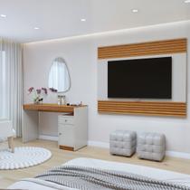 Escrivaninha Mesa Escritório Madrid com Painel para TV até 58 Polegadas 100% Off White E Naturale