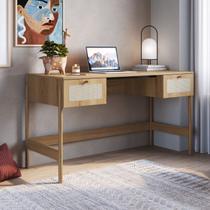 Escrivaninha Mesa Escritório Palhinha Pé Madeira Oslo 2 Gavetas 139cm Hanover