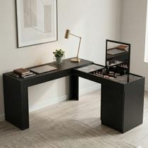 Escrivaninha Mesa Escritório Penteadeira de Canto com Espelho Star 1 Porta 136cm Preto - Belaflex