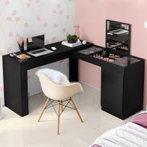 Escrivaninha Mesa Escritório Penteadeira de Canto com Espelho Star 1 Porta 136cm Preto - Belaflex