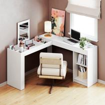 Escrivaninha Mesa Escritório Penteadeira em L Organizadora de Canto 130,5cm Branco