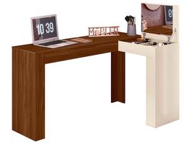 Escrivaninha Mesa Escritório Penteadeira em L Porta Objetos Jade 135,5cm Freijó E Off White