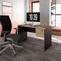 Escrivaninha Mesa Escritório Retangular com Gaveteiro Suspenso com Chave 120cm Macadâmia E Preto Escrivaninha Mesa Escritório Retangular com Gaveteiro Suspenso com Chave 120cm Macadâmia E Preto