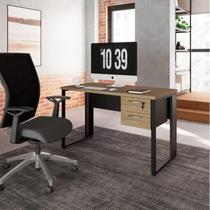 Escrivaninha Mesa Escritório Retangular com Gaveteiro Suspenso com Chave 120cm Macadâmia E Preto